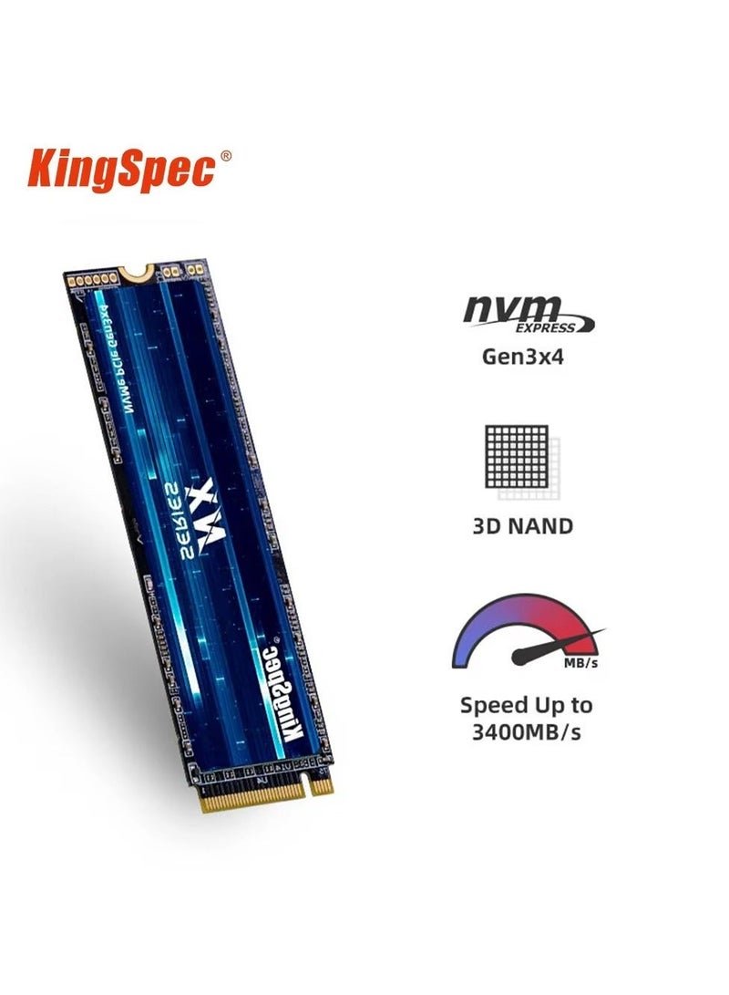 كينجس بيك محرك أقراص الحالة الصلبة الداخلي KingSpec NX Series 512GB Gen3x4 NVMe M.2 SSD، ذاكرة فلاش NAND ثلاثية الأبعاد M2 2280، لأجهزة الكمبيوتر المكتبية والمحمولة - Image 2